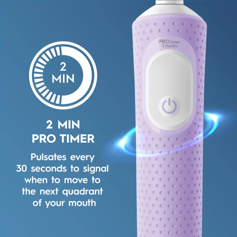 مسواک برقی اورال بی Oral-B Vitality Pro Purple با 3 حالت مسواک‌زدن و تایمر 2 دقیقه‌ای رنگ بفنش - Image 6