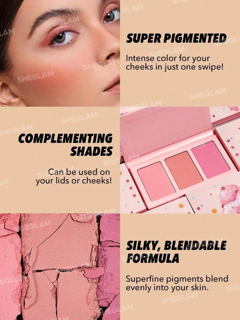 پالت رژگونه سه‌تایی شیگلم SHEGLAM Sweet Cheeks Blush Trio رنگ Private Cabana - Image 6