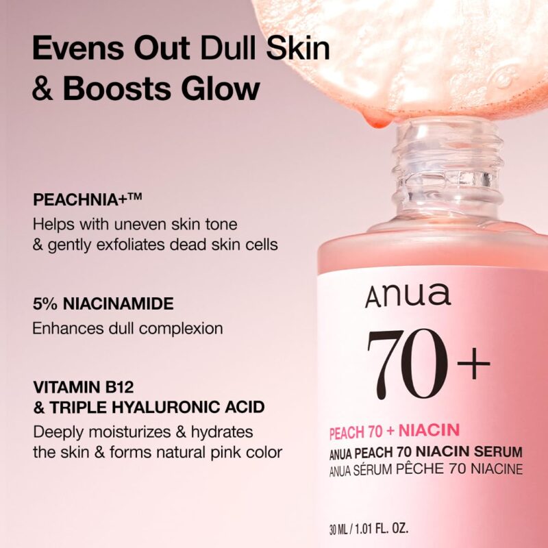 سرم روشن‌کننده و آبرسان آنوا ANUA Peach 70 Niacinamide Serum حاوی نیاسینامید حجم 30 میل - Image 4