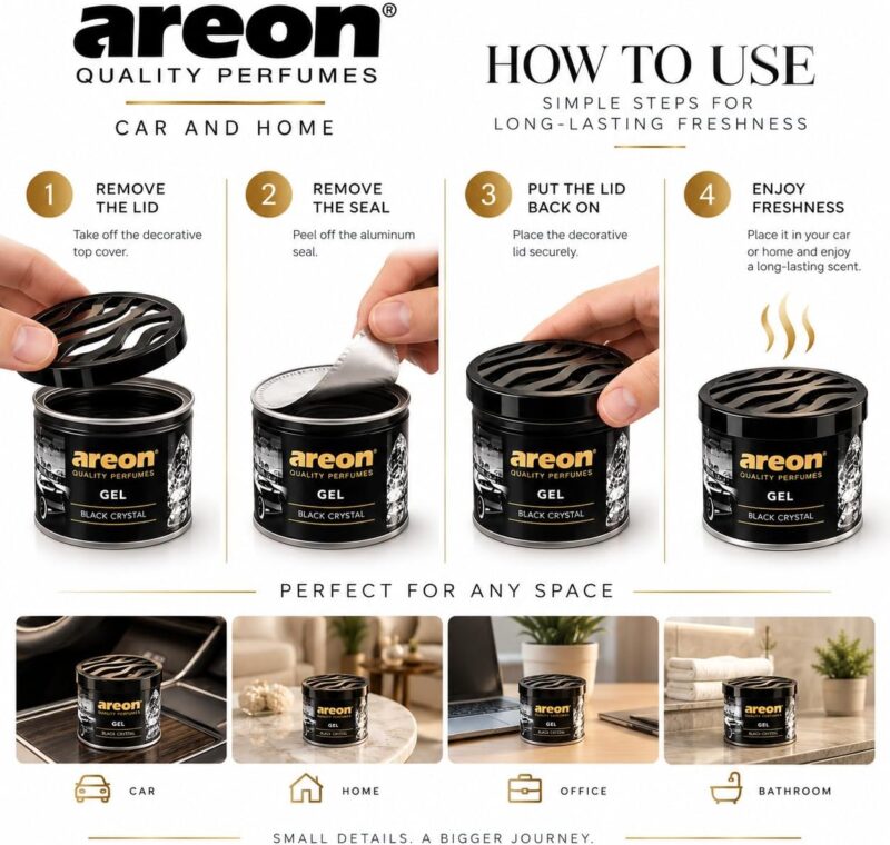 خوشبو کننده و بو گیر کنسروی آرئون AREON Gel Black Crystal رایحه میوه‌ای و چوبی وزن 80 گرم - Image 5