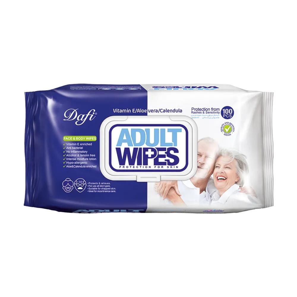 Dafi Adult Wipes 100pcs دستمال مرطوب پاک کننده صورت و بدن بزرگسالان دافی Dafi Adult Wipes بسته 100 عددی - Image 1