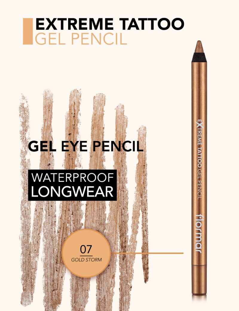 مداد چشم ژلی ضدآب فلورمار Flormar Extreme Tattoo Gel Pencil شماره 07 رنگ Gold Storm - Image 2