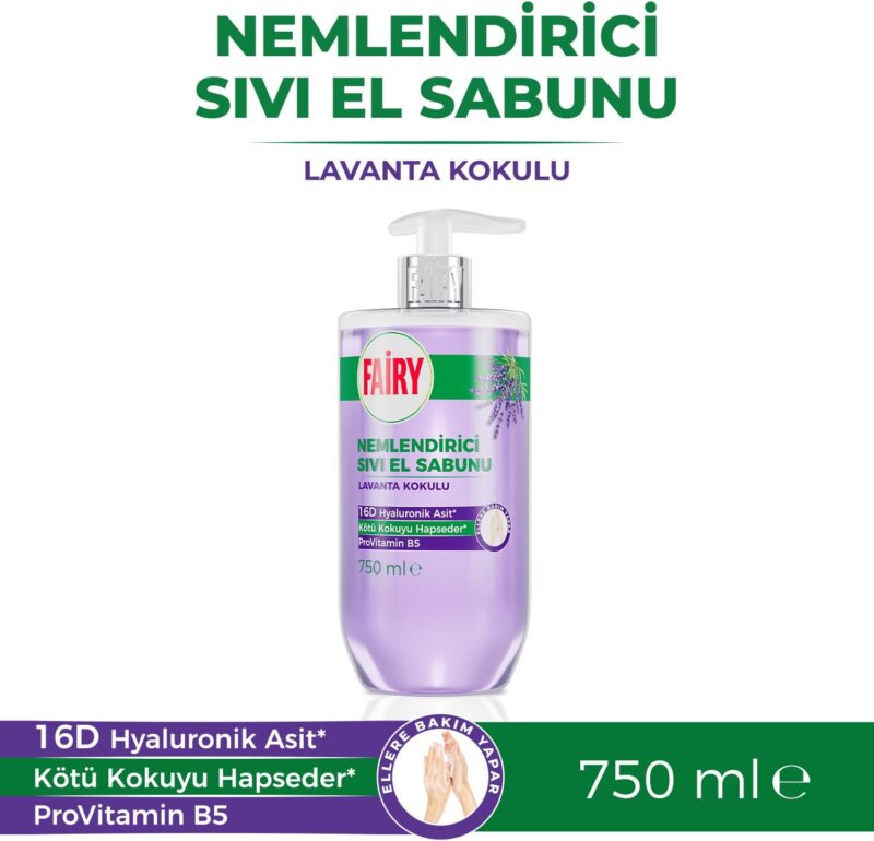 مایع دستشویی مرطوب‌کننده فیری Fairy با رایحه اسطوخودوس حاوی هیالورونیک اسید 16D و پروویتامین B5 حجم 750 میل - Image 2