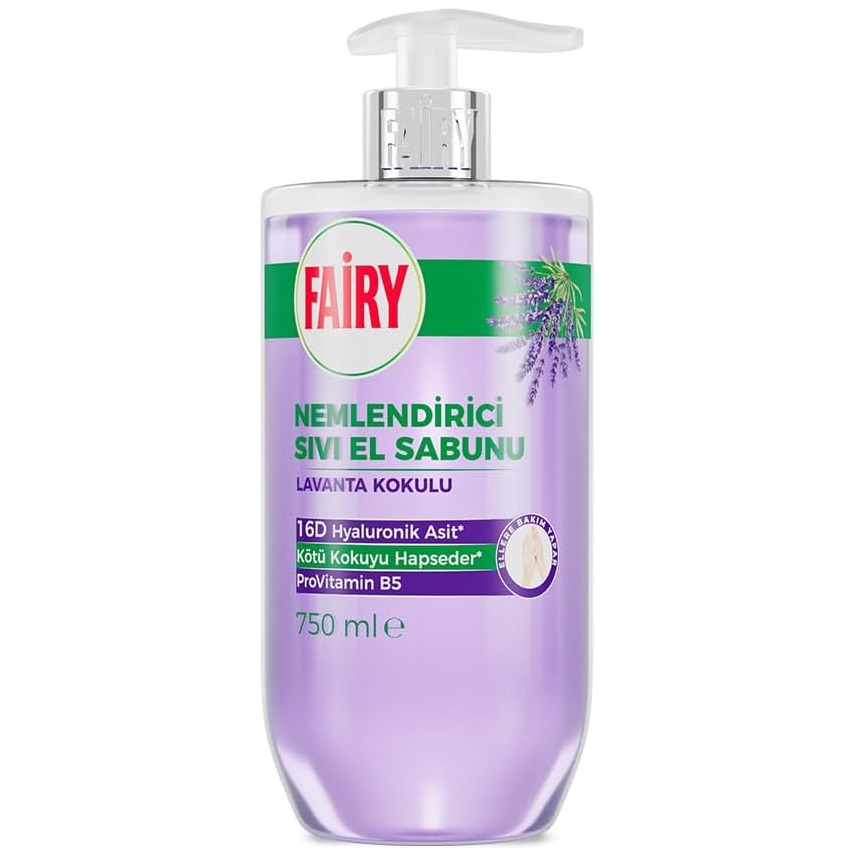 Fairy Moisturizing Liquid Hand Soap Lavender 16D Hyaluronic Acid & ProVitamin B5 750ml مایع دستشویی مرطوبکننده فیری Fairy با رایحه اسطوخودوس حاوی هیالورونیک اسید 16D و پروویتامین B5 حجم 750 میل - Image 1