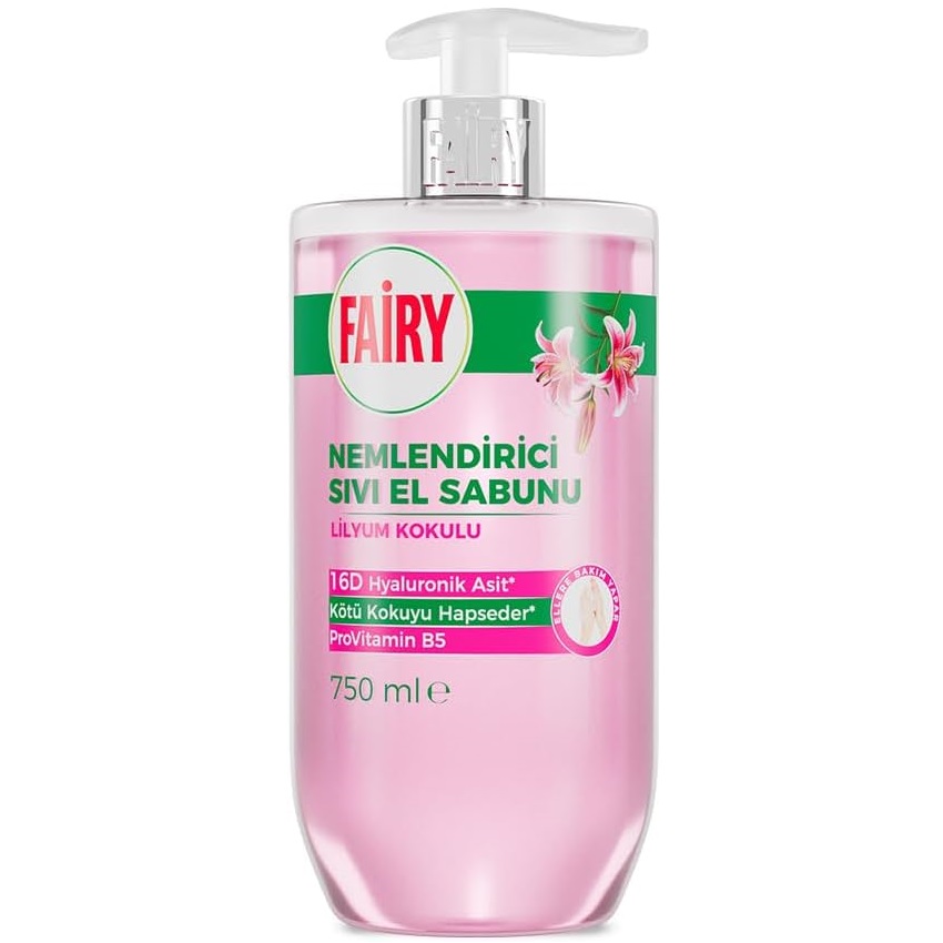 Fairy Moisturizing Liquid Hand Soap Lilyum 16D Hyaluronic Acid & ProVitamin B5 750ml مایع دستشویی مرطوبکننده فیری Fairy با رایحه گل لیلیوم حاوی هیالورونیک اسید 16D و پروویتامین B5 حجم 750 میل - Image 1