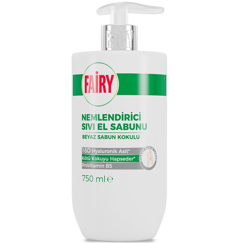 Fairy Moisturizing Liquid Hand Soap White Soap 16D Hyaluronic Acid & ProVitamin B5 750ml مایع دستشویی مرطوبکننده فیری Fairy با رایحه صابون سفید حاوی هیالورونیک اسید 16D و پروویتامین B5 حجم 750 میل - Image 1
