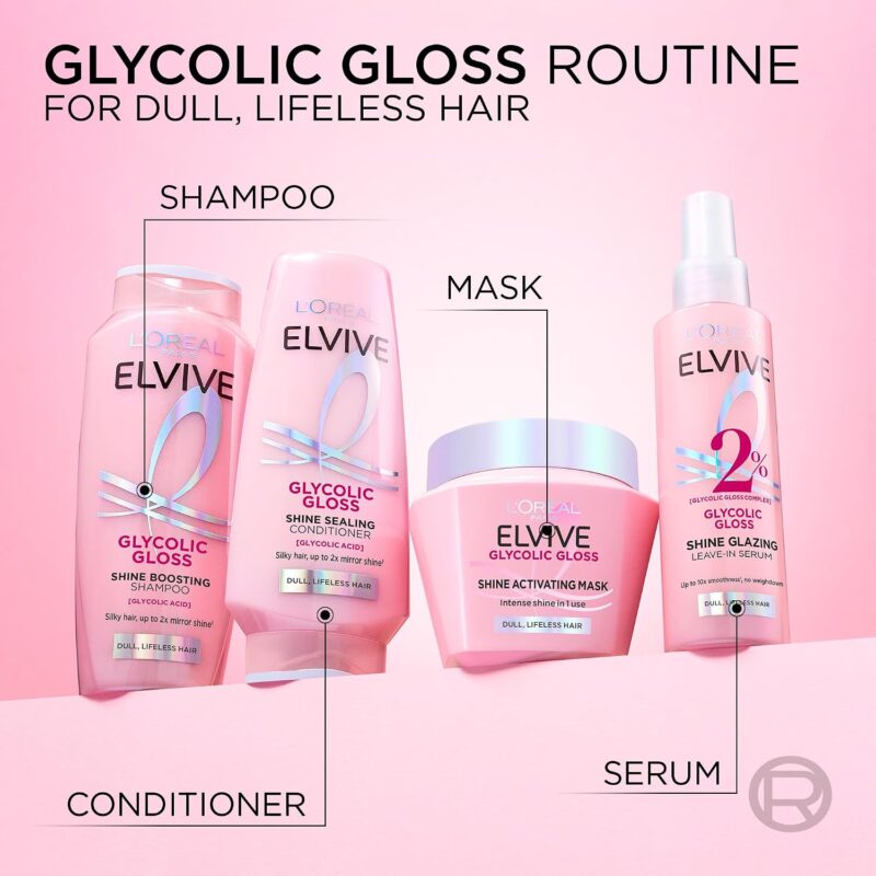 ماسک مو براق‌کننده و صاف‌کننده لورآل LOreal Paris Elvive Glycolic Gloss حاوی 13٪ کمپلکس گلیکولیک گلاس حجم 300 میل - Image 5