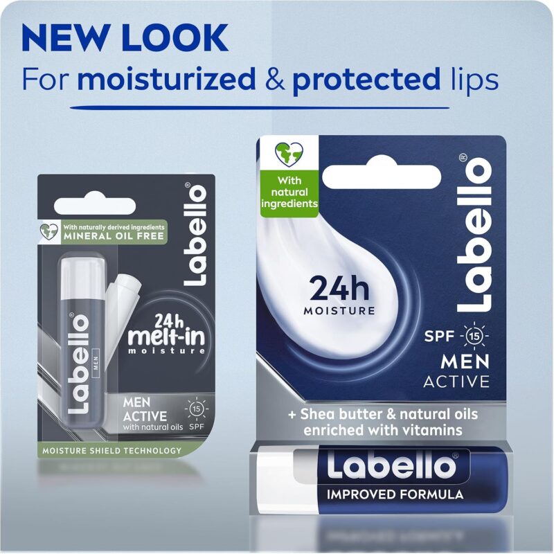 بالم لب مردانه مرطوب‌کننده و ضدآفتاب لابلو Labello Men Active SPF 15 بدون عطر و روغن معدنی وزن 4.8 گرم - Image 7