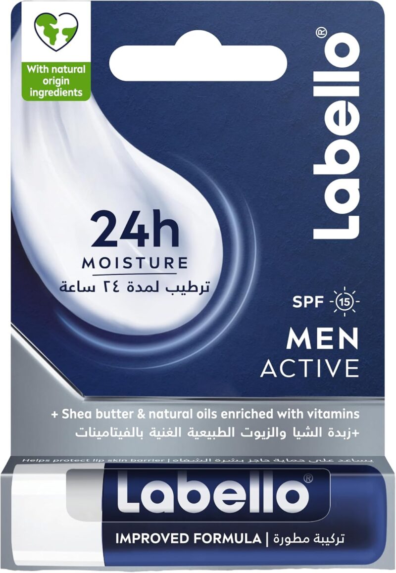 بالم لب مردانه مرطوب‌کننده و ضدآفتاب لابلو Labello Men Active SPF 15 بدون عطر و روغن معدنی وزن 4.8 گرم - Image 8