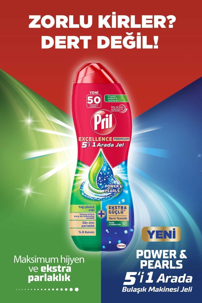 ژل ماشین ظرف‌شویی پریل Pril Excellence 5-in-1 چربی‌زدا، مناسب 50 بار شست‌وشو حجم 900 میل - Image 2