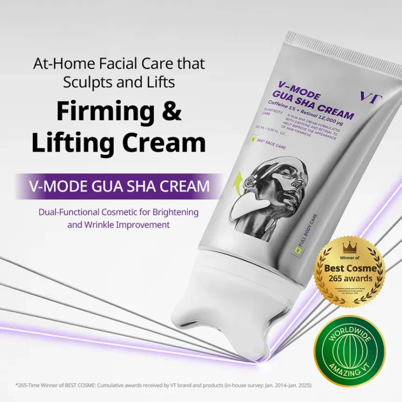 کرم گواشا سفت‌کننده و فرم‌دهنده صورت و بدن وی‌ تی VT V-MODE حاوی کافئین، رتینال، 9 نوع پپتید و 7 نوع کلاژن حجم 120 میل - Image 3