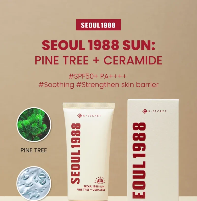 ضد آفتاب سبک و تقویت‌کننده سد دفاعی پوست کی‌سکرت K-SECRET SEOUL 1988 Sun Pine Tree + Ceramide SPF50 حجم 50 میل - Image 4