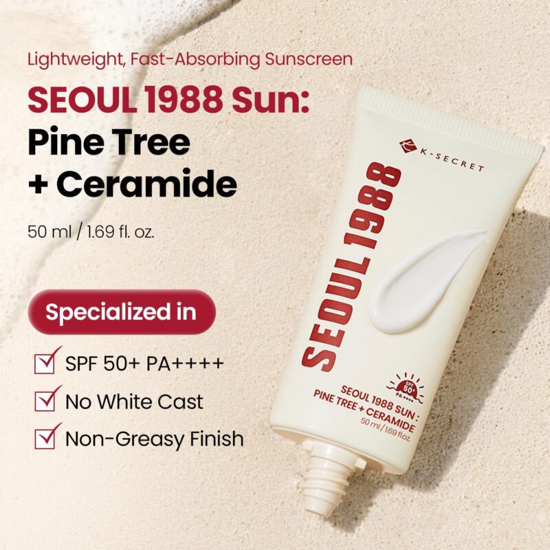 ضد آفتاب سبک و تقویت‌کننده سد دفاعی پوست کی‌سکرت K-SECRET SEOUL 1988 Sun Pine Tree + Ceramide SPF50 حجم 50 میل - Image 7