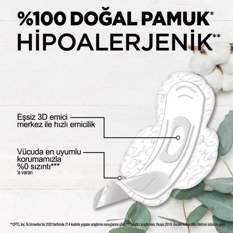 پد بهداشتی نرمال پنبه ای و ضدحساسیت کوتکس Kotex Natural Ultra Quadro Normal بسته 20 عددی - Image 2