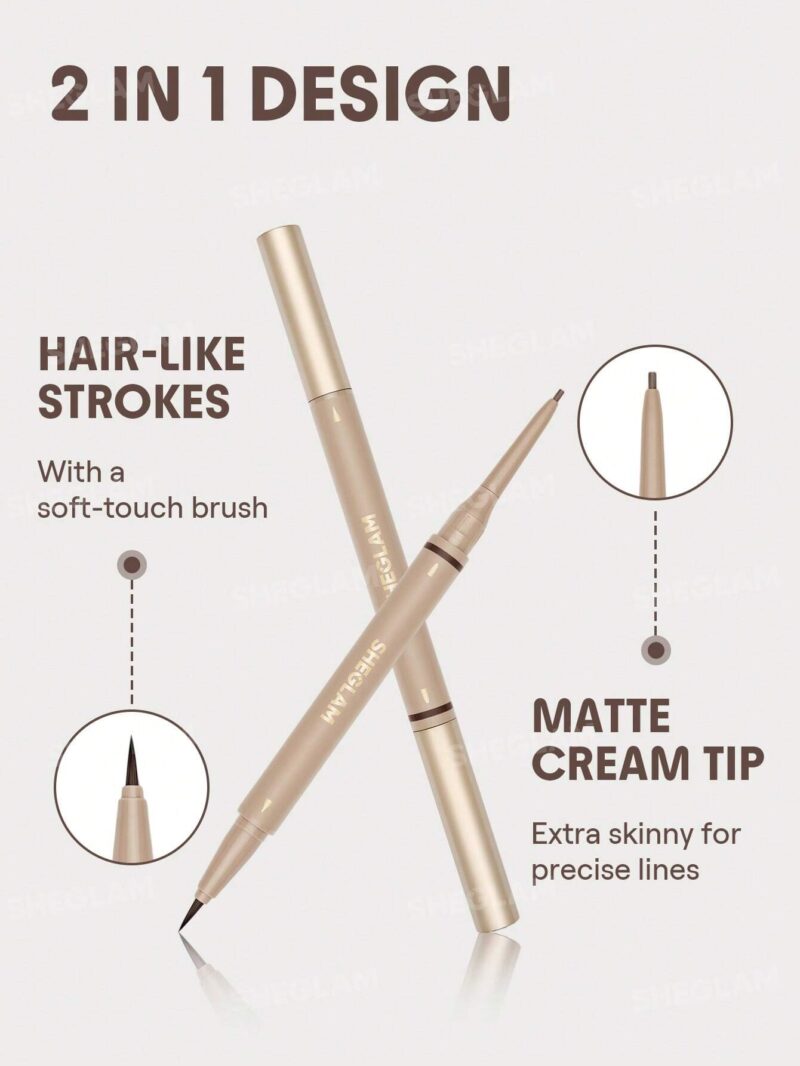 مداد و ماژیک دو سر ابرو ضدآب شیگلم SHEGLAM Brows On Demand 2-In-1 Brow Pencil رنگ Chocolate - Image 4