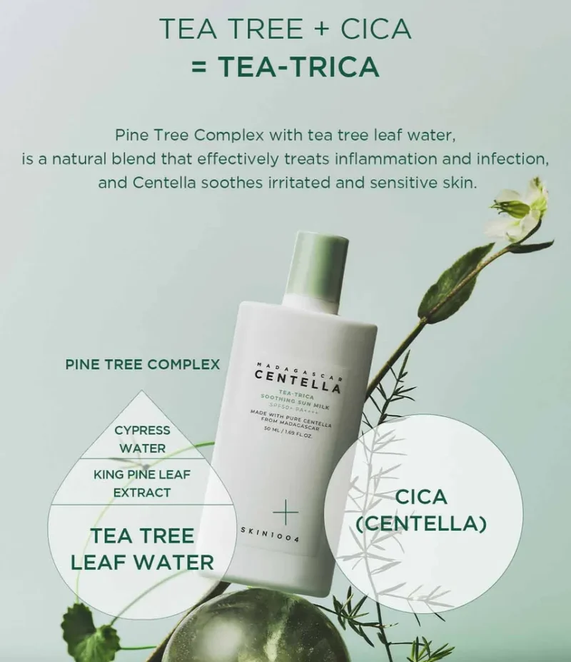 ضدآفتاب تسکین‌دهنده و کنترل‌کننده چربی پوست اسکین 1004 SKIN1004 Centella Tea-Trica Soothing Sun Milk SPF50+ حجم 50 میل - Image 8